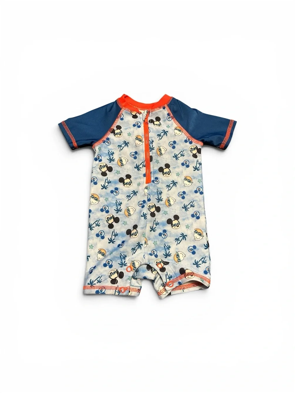 Disney Mickey Short-Sleeve Swim Romper - Blue & Orange